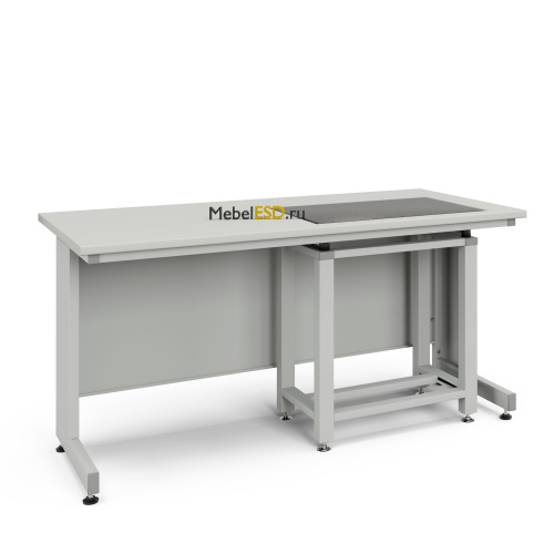 77.0046.10.14П Стол весовой с приставкой ЭКРОС 1500х800х750 мм, весовой стол справа, раб. поверхность - ЛАМИНАТ СЕРЫЙ