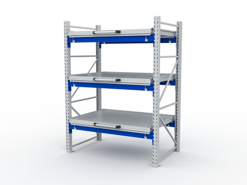 Стеллаж с выкатными платформами S-HEAVY 1000/1300 (3 яруса хранения)